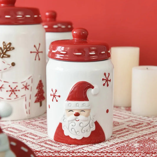 Nordic Santa Round home kitchen Sealed jar Large ceramic jar Snacks Creative decoration Christmas gift storage jar - Til Kjøkkenet