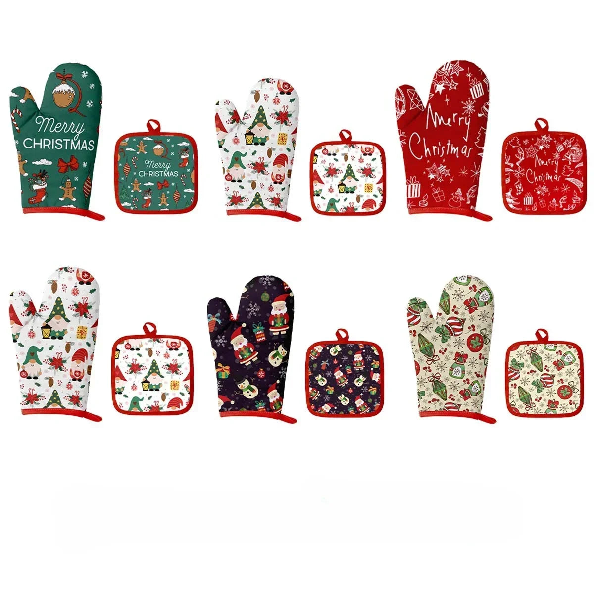 1 Set Insulated Gloves Insulated Mat Set Microwave Oven Gloves Christmas Halloween Printed Gloves - Til Kjøkkenet
