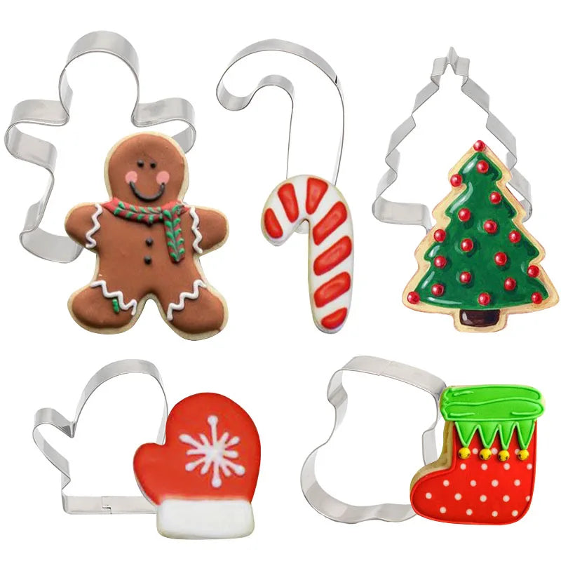 5Pcs Christmas Cookie Cutter Set Gingerbread Man Xmas Tree Biscuit Mold Stamp 2024 Christmas Party New Year Baking Accessories - Til Kjøkkenet