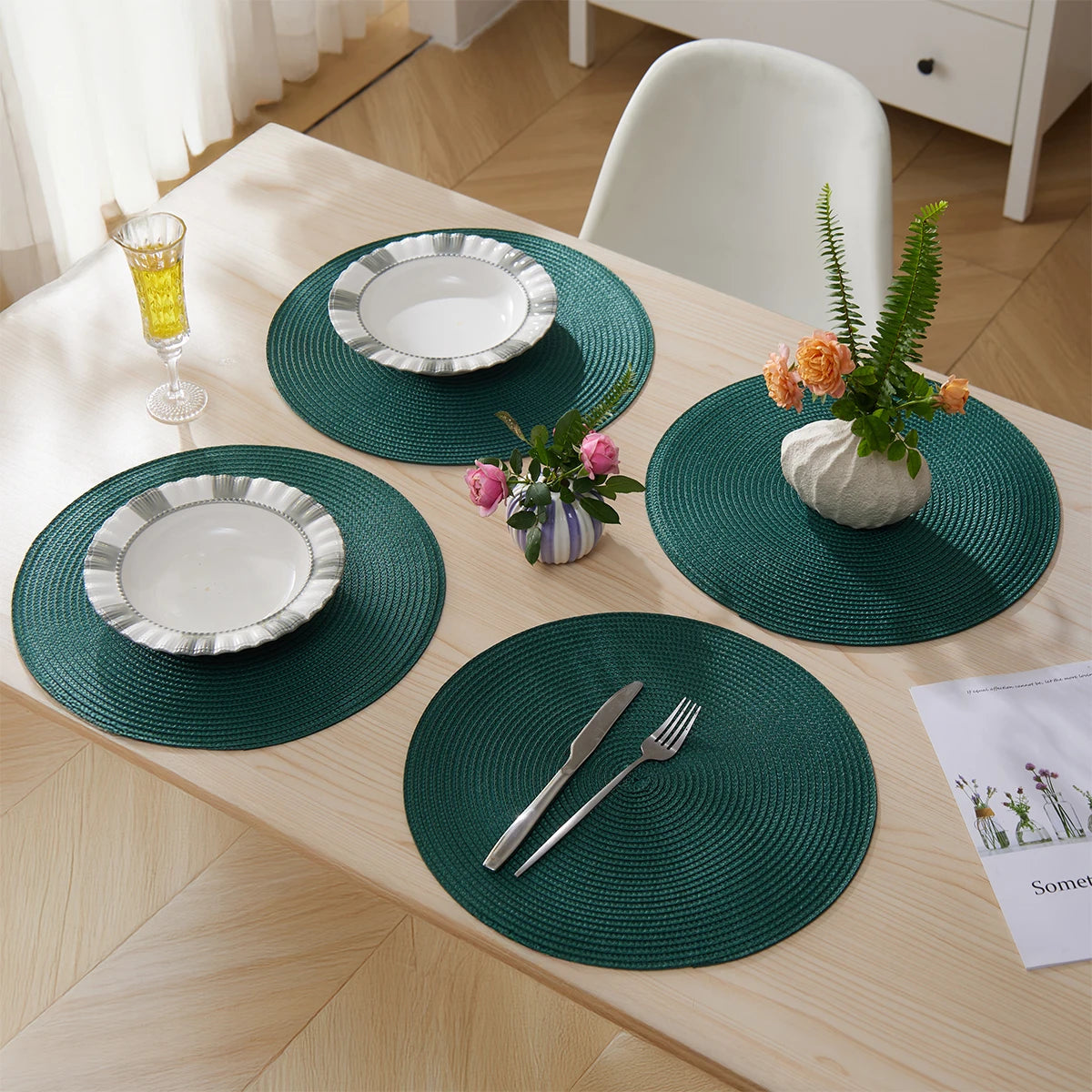 Christmas Placemat Set of 4 15inch Round Braided Placemats Table Mats For Kitchen Tables Woven  Non-Slip Place Mats - Til Kjøkkenet