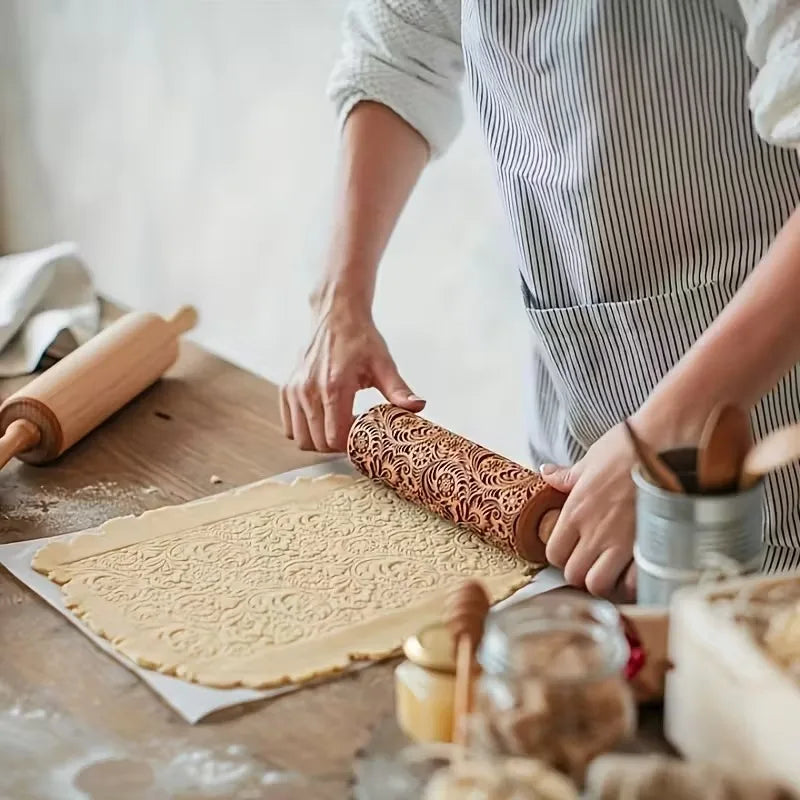 1-5PCS Christmas Embossed Snowflake Rolling Pin Holiday Baking Tool Cookie Dough Fondant Pattern Kitchen Accessory Gift - Til Kjøkkenet