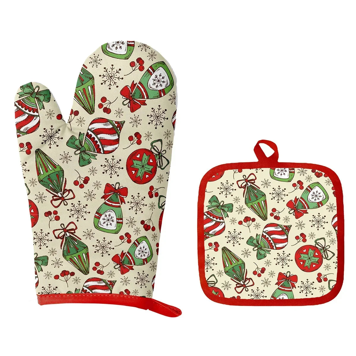 1 Set Insulated Gloves Insulated Mat Set Microwave Oven Gloves Christmas Halloween Printed Gloves - Til Kjøkkenet