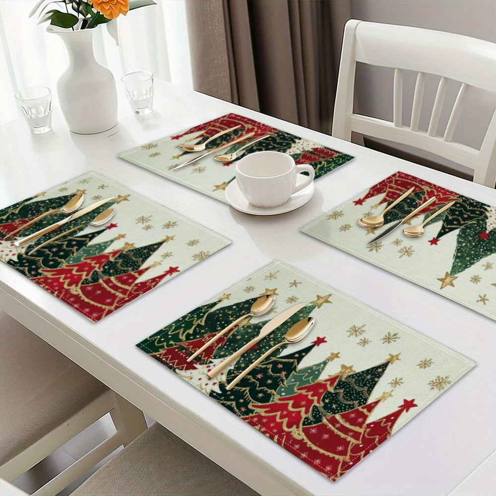 VIKAMA Christmas Limited Edition Tablecloth and Napkin for Kitchen Table with Waterproof Christmas Tree Decorations - Til Kjøkkenet