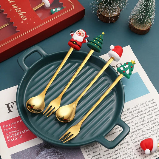 Christmas Spoon Forks Stainless Steel Coffee Spoon Christmas Tree Elk Tiny Stirring Spoons Party Tableware Ornaments Gifts Kids - Til Kjøkkenet