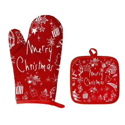 1 Set Insulated Gloves Insulated Mat Set Microwave Oven Gloves Christmas Halloween Printed Gloves - Til Kjøkkenet