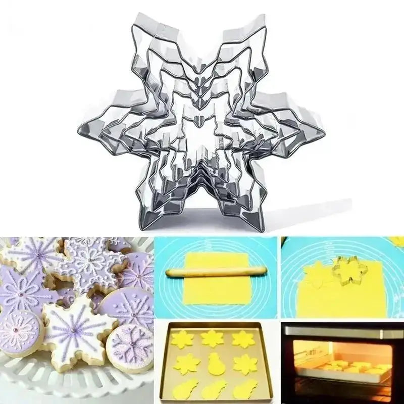 5Pcs/Set Metal Snowflake Shape Christmas Cookie Cutter Chocolate Soap Mold Baking Tools Kitchen Bakeware Fondant Cake Stencils - Til Kjøkkenet