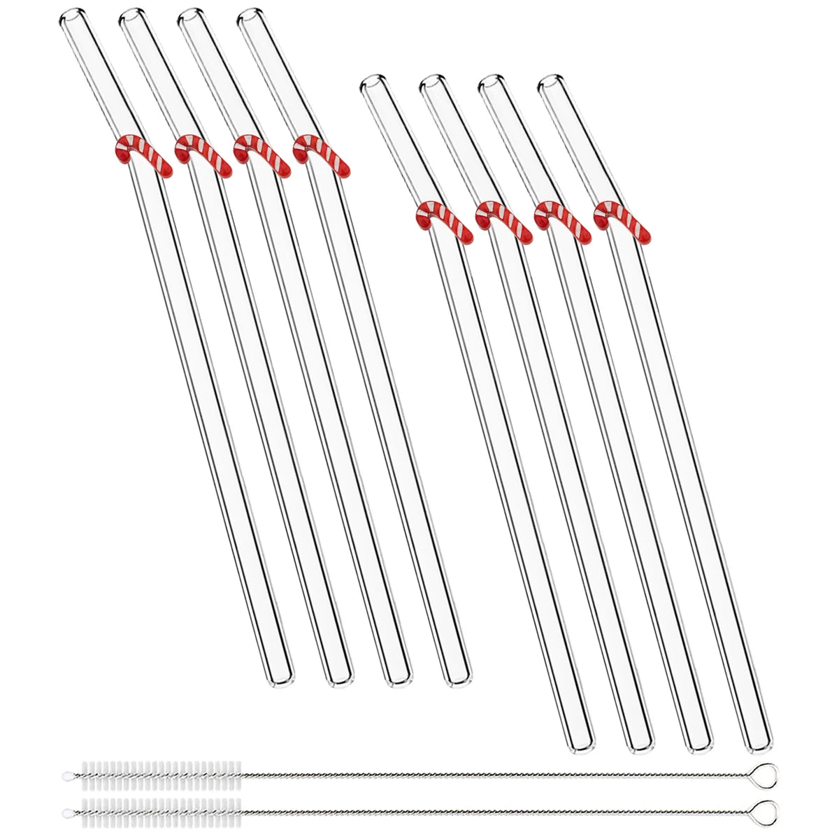 8pcs Christmas High Borosilicate Glass Straws Reusable Drinking Straw Set with Brush for Smoothies Tea Juice Bar Accessories - Til Kjøkkenet