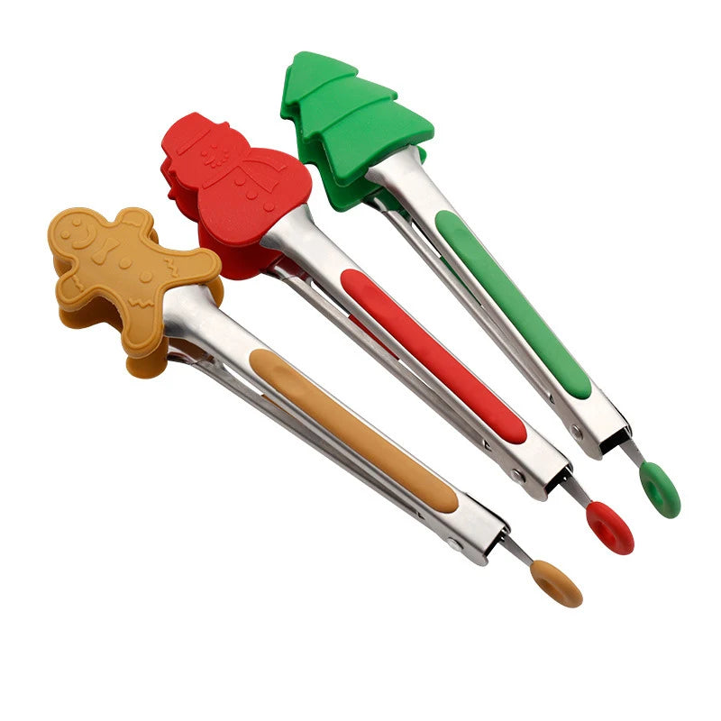 New Christmas Silicone Food Tong Gingerbread Man Snowman Xmas Tree Pattern Cooking Clip Steak Bread Clamp Kitchen BBQ Salad Tool - Til Kjøkkenet