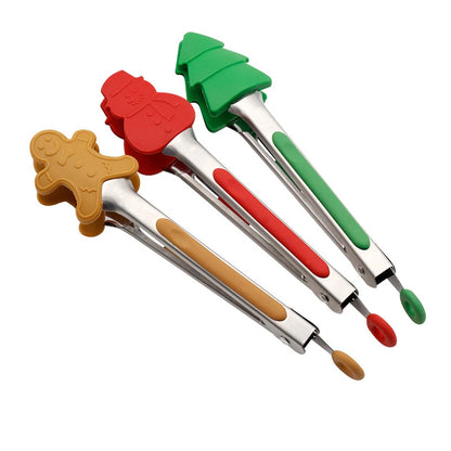 New Christmas Silicone Food Tong Gingerbread Man Snowman Xmas Tree Pattern Cooking Clip Steak Bread Clamp Kitchen BBQ Salad Tool - Til Kjøkkenet