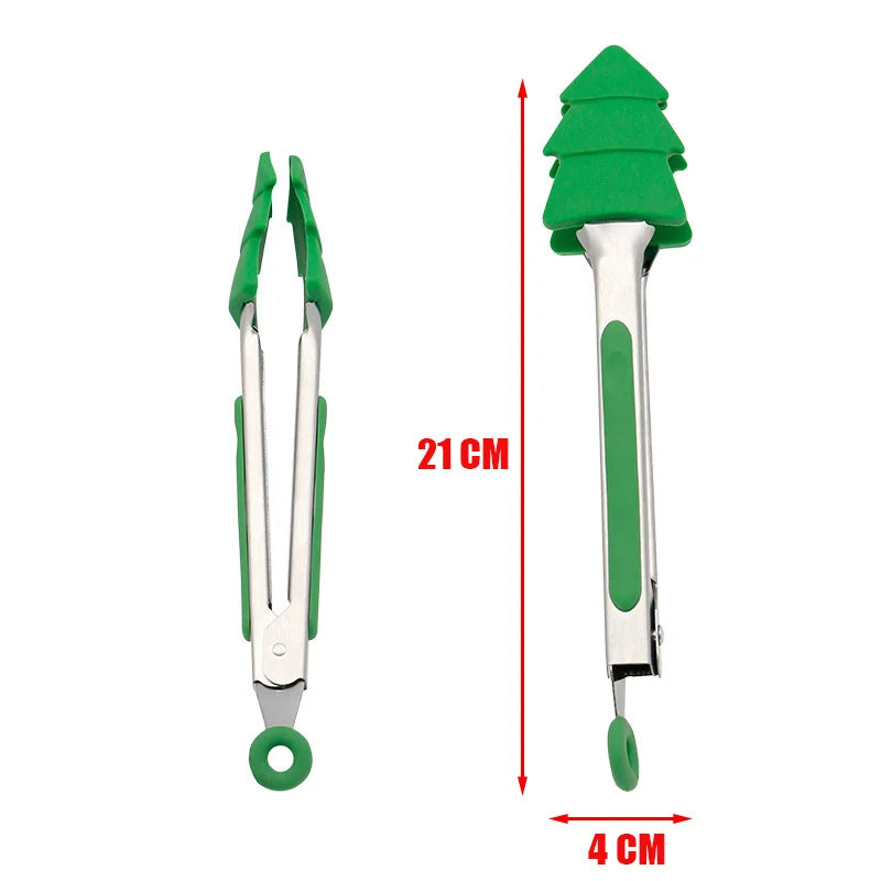 New Christmas Silicone Food Tong Gingerbread Man Snowman Xmas Tree Pattern Cooking Clip Steak Bread Clamp Kitchen BBQ Salad Tool - Til Kjøkkenet