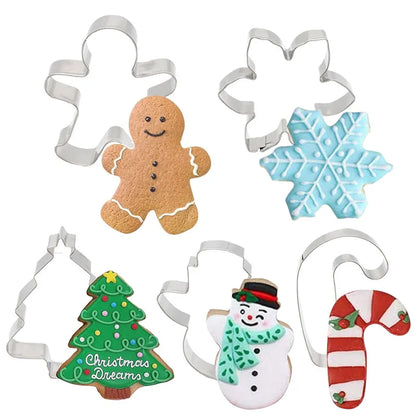 5Pcs Christmas Cookie Cutter Set Gingerbread Man Xmas Tree Biscuit Mold Stamp 2024 Christmas Party New Year Baking Accessories - Til Kjøkkenet