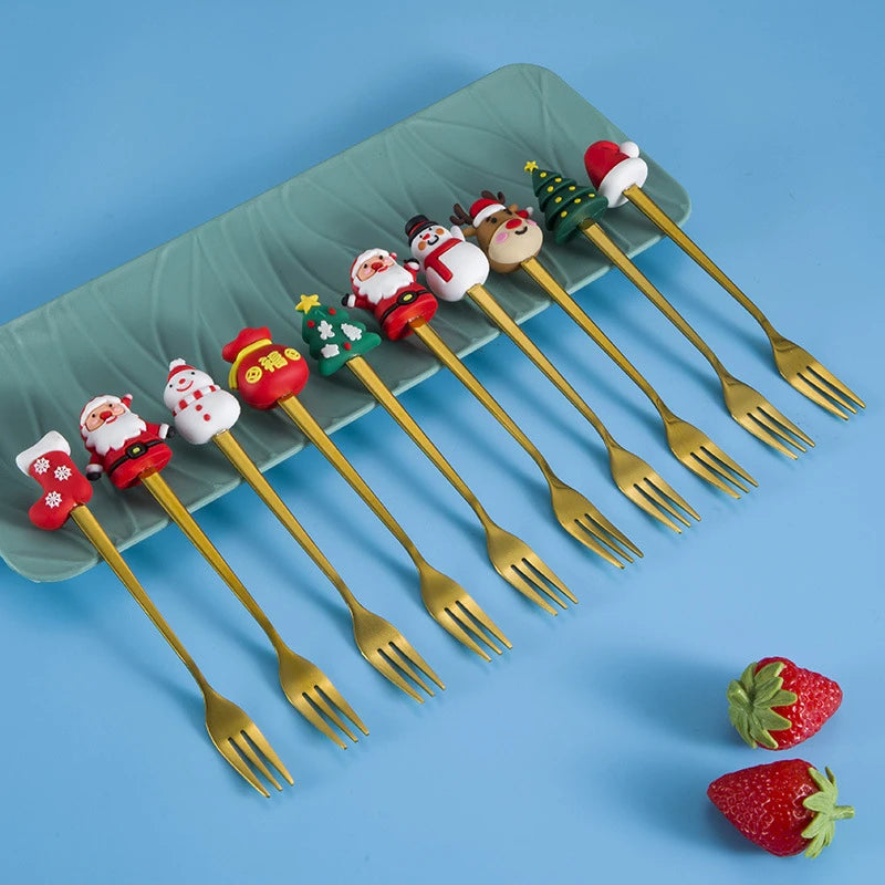 Christmas Spoon Forks Stainless Steel Coffee Spoon Christmas Tree Elk Tiny Stirring Spoons Party Tableware Ornaments Gifts Kids - Til Kjøkkenet