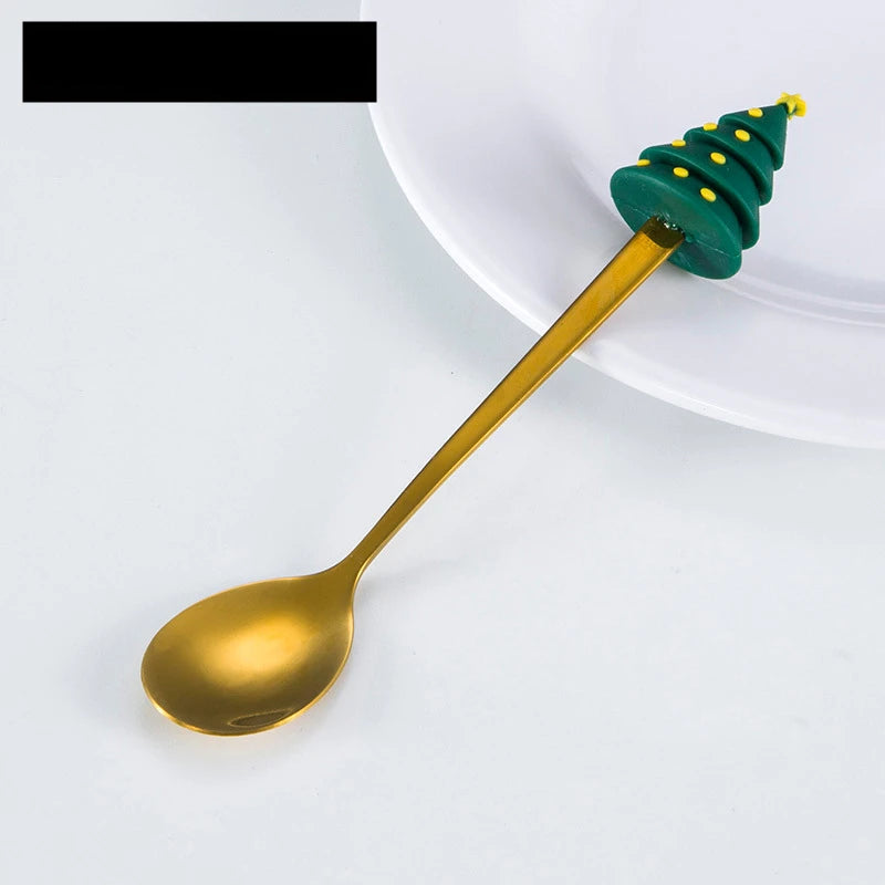 Christmas Spoon Forks Stainless Steel Coffee Spoon Christmas Tree Elk Tiny Stirring Spoons Party Tableware Ornaments Gifts Kids - Til Kjøkkenet