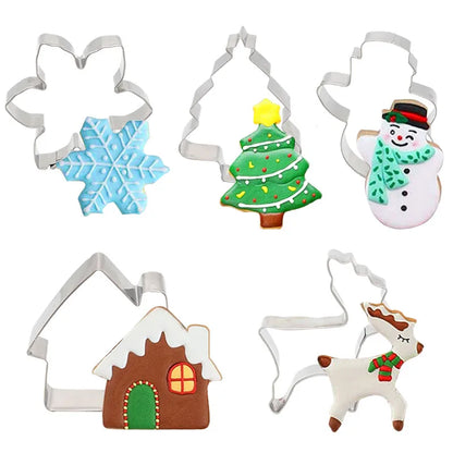 5Pcs Christmas Cookie Cutter Set Gingerbread Man Xmas Tree Biscuit Mold Stamp 2024 Christmas Party New Year Baking Accessories - Til Kjøkkenet