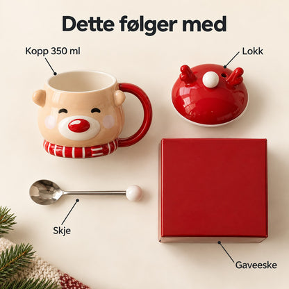 Dette følger med: kopp 350 ml, lokk, skje og gaveeske