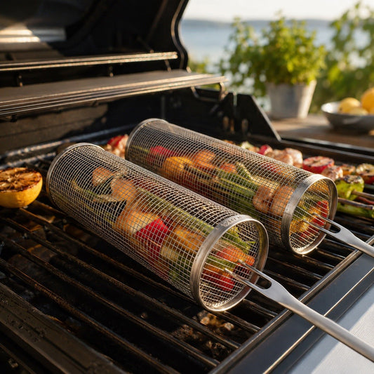 Rullende grillkurv i rustfritt stål – hovedbilde