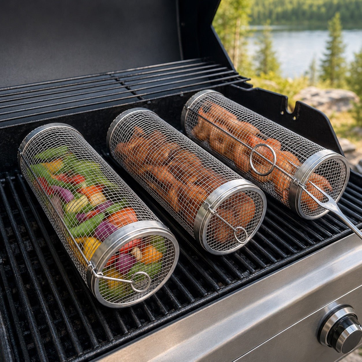 Rullende grillkurv i rustfritt stål – produktbilde 2