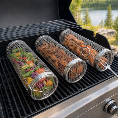 Rullende grillkurv i rustfritt stål – produktbilde 2