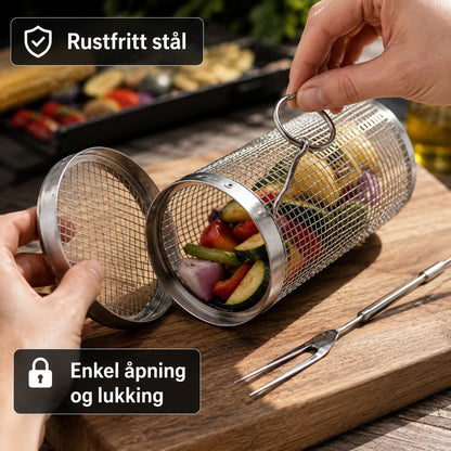 Rullende grillkurv i rustfritt stål – produktbilde 4
