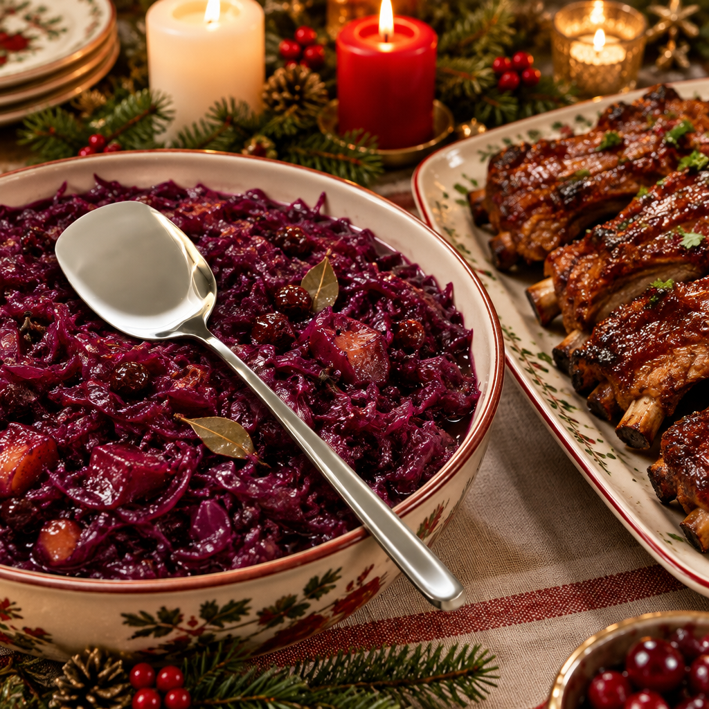 Serveringsskje i rødkål på julebordet