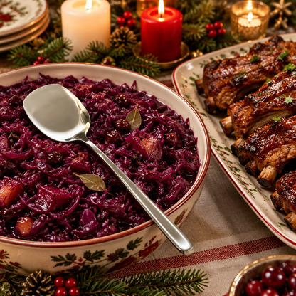Serveringsskje i rødkål på julebordet