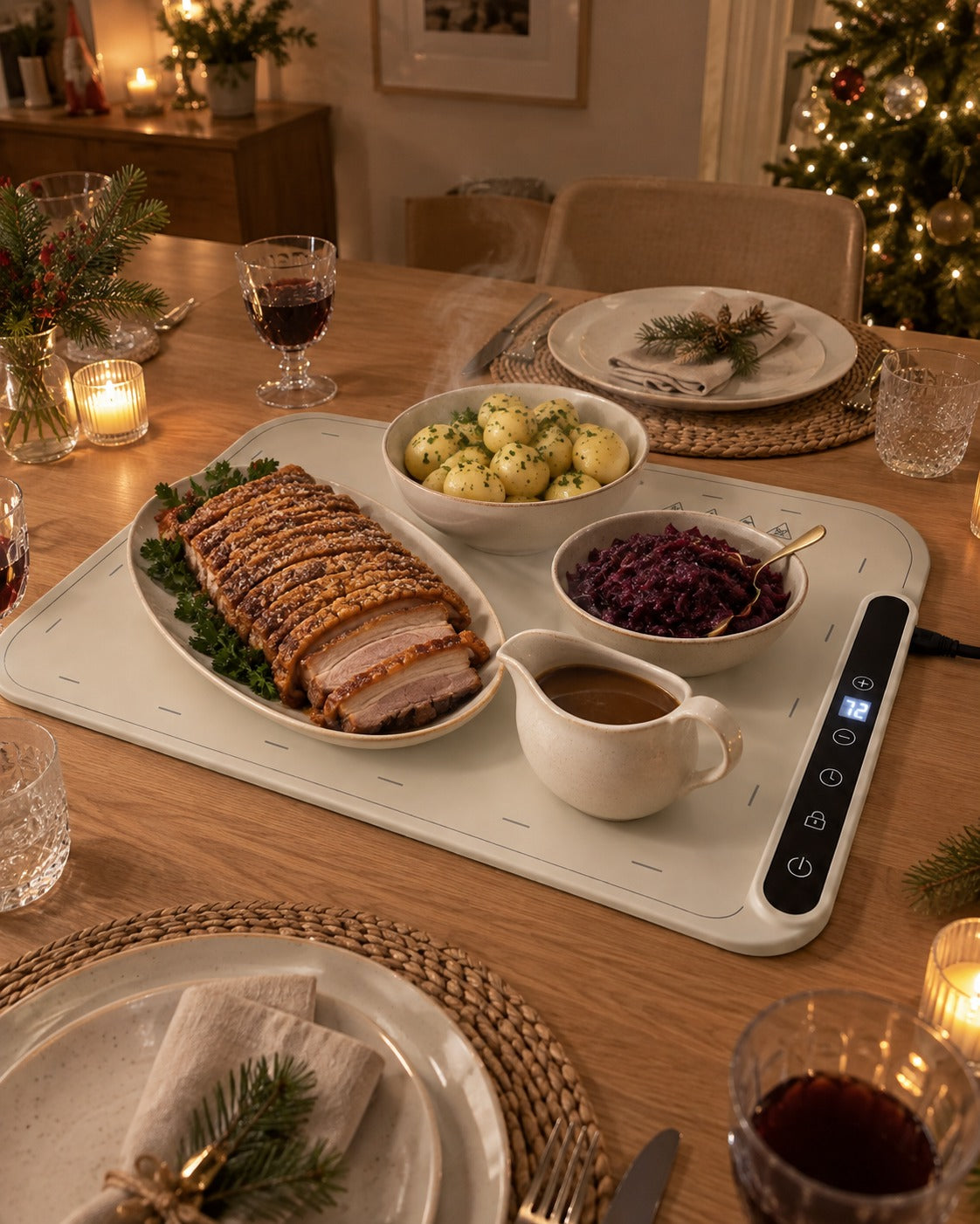 Julemiddag med ribbe, poteter og rødkål på Lunna varmematte