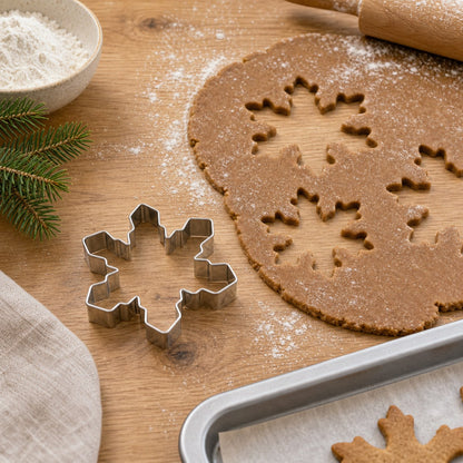Pepperkakeform snøfnugg nærbilde av materiale