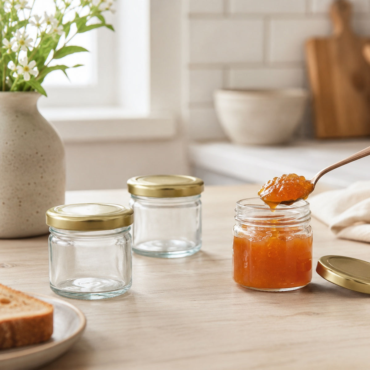 Mini-syltetøjsglas i brug med hjemmelavet marmelade