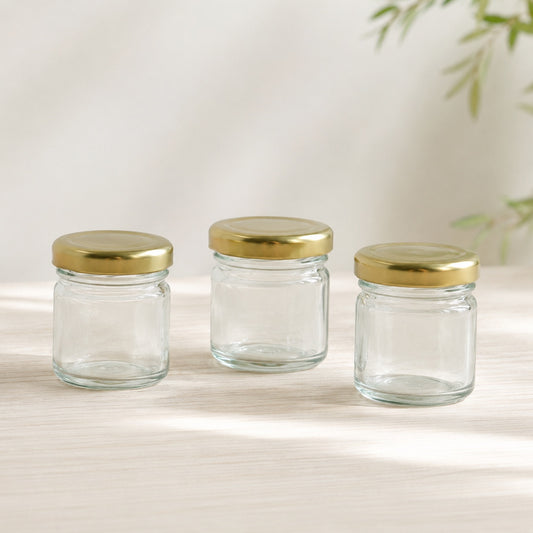 Mini syltetøyglass med gullfargede lokk, 3 pakning