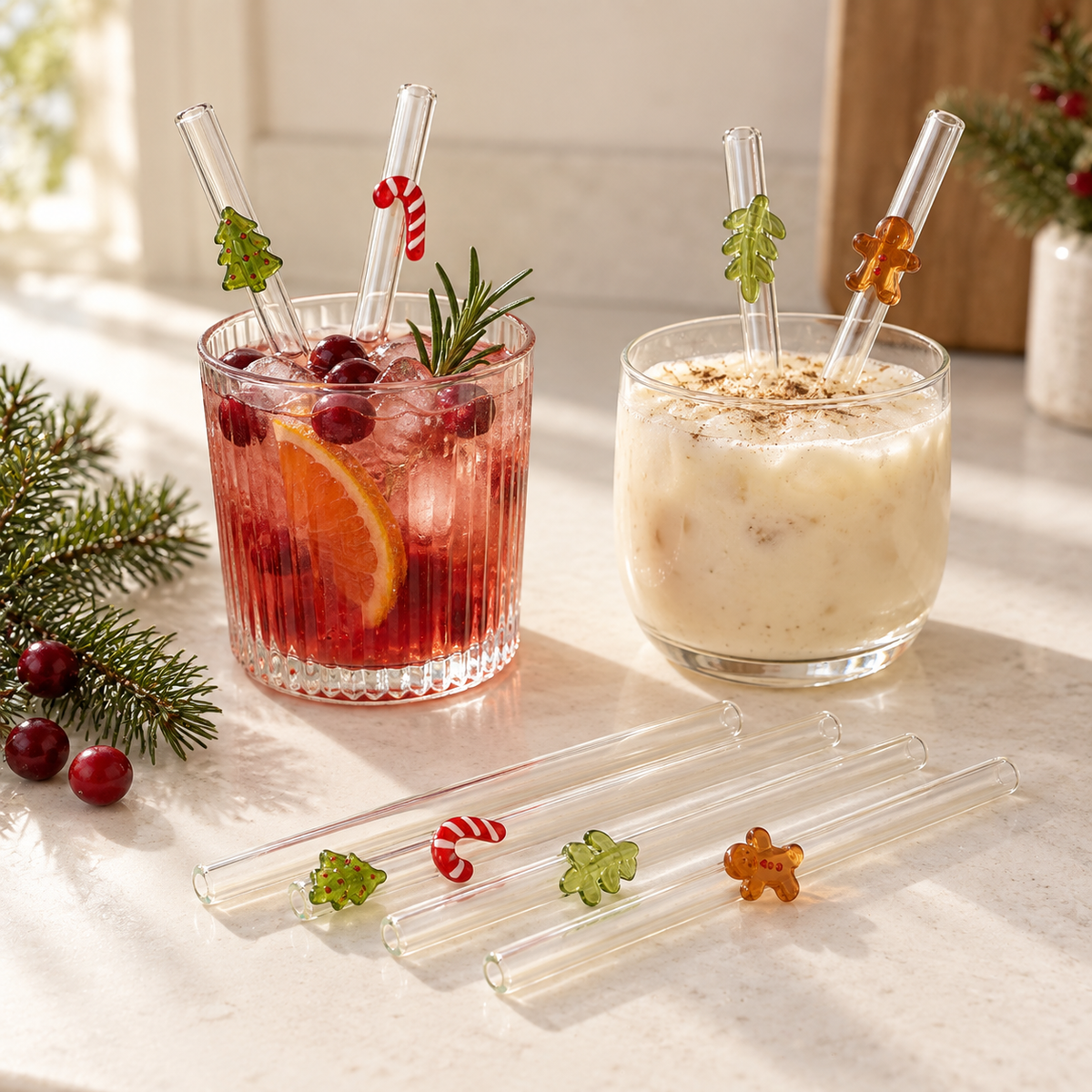 Glassugerør med julefigurer, 8 stk - Til Kjøkkenet