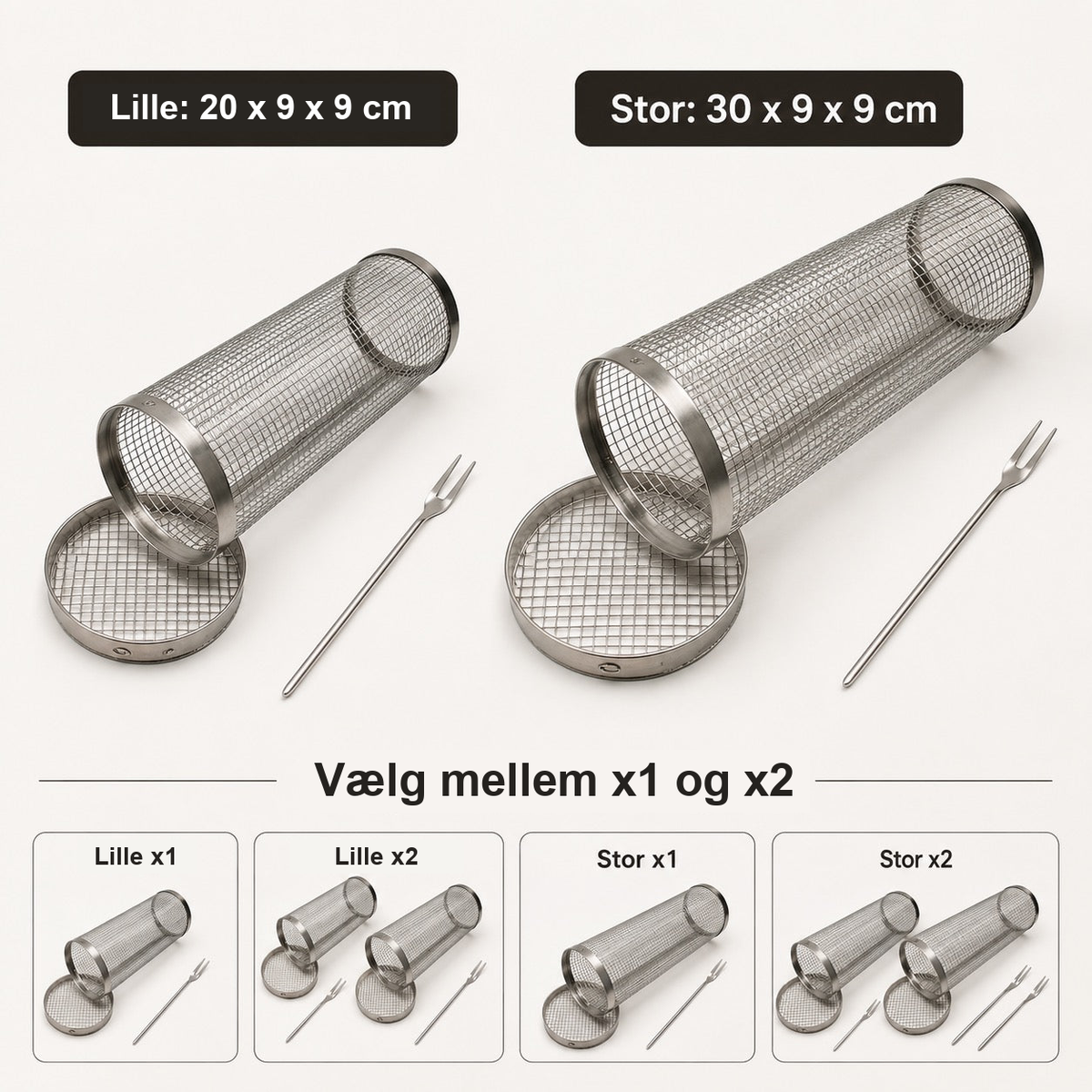 Lille og stor grillkurv, vælg mellem en og to