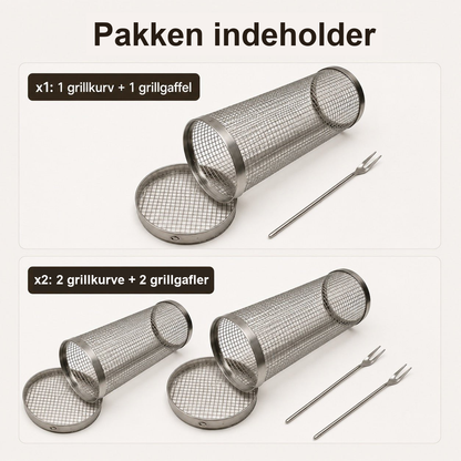 Pakken indeholder grillkurve og grillgafler i sæt med én eller to af hver