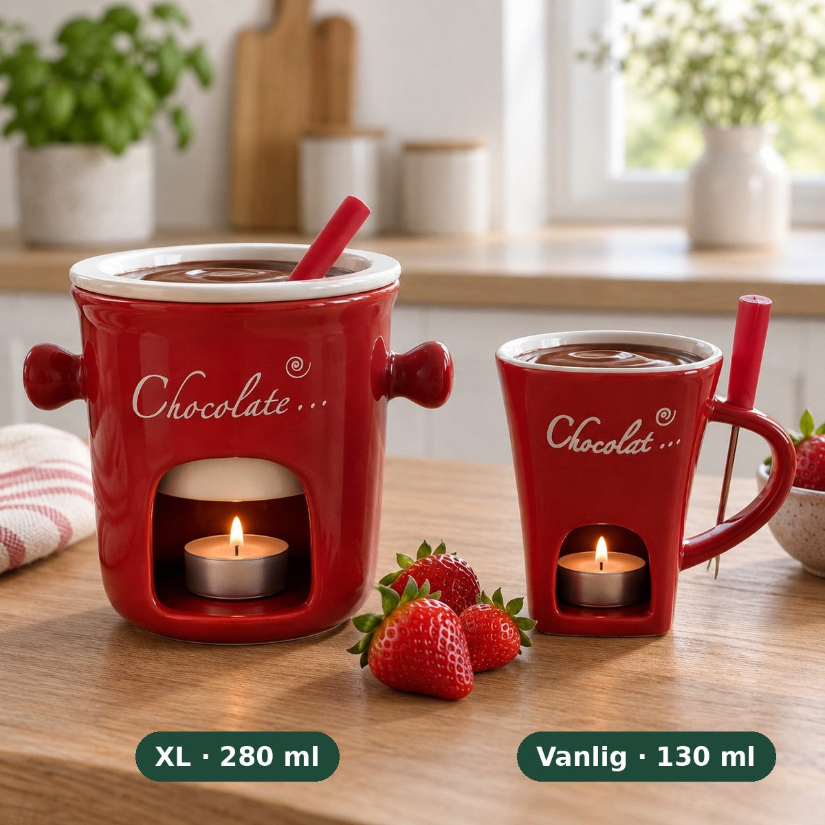 Dippi XL ved siden av vanlig Dippi – XL rommer 280 ml, vanlig 130 ml
