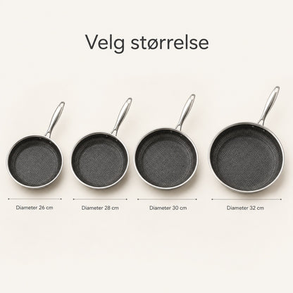 Size guide for wok in 26, 28, 30 and 32 cm